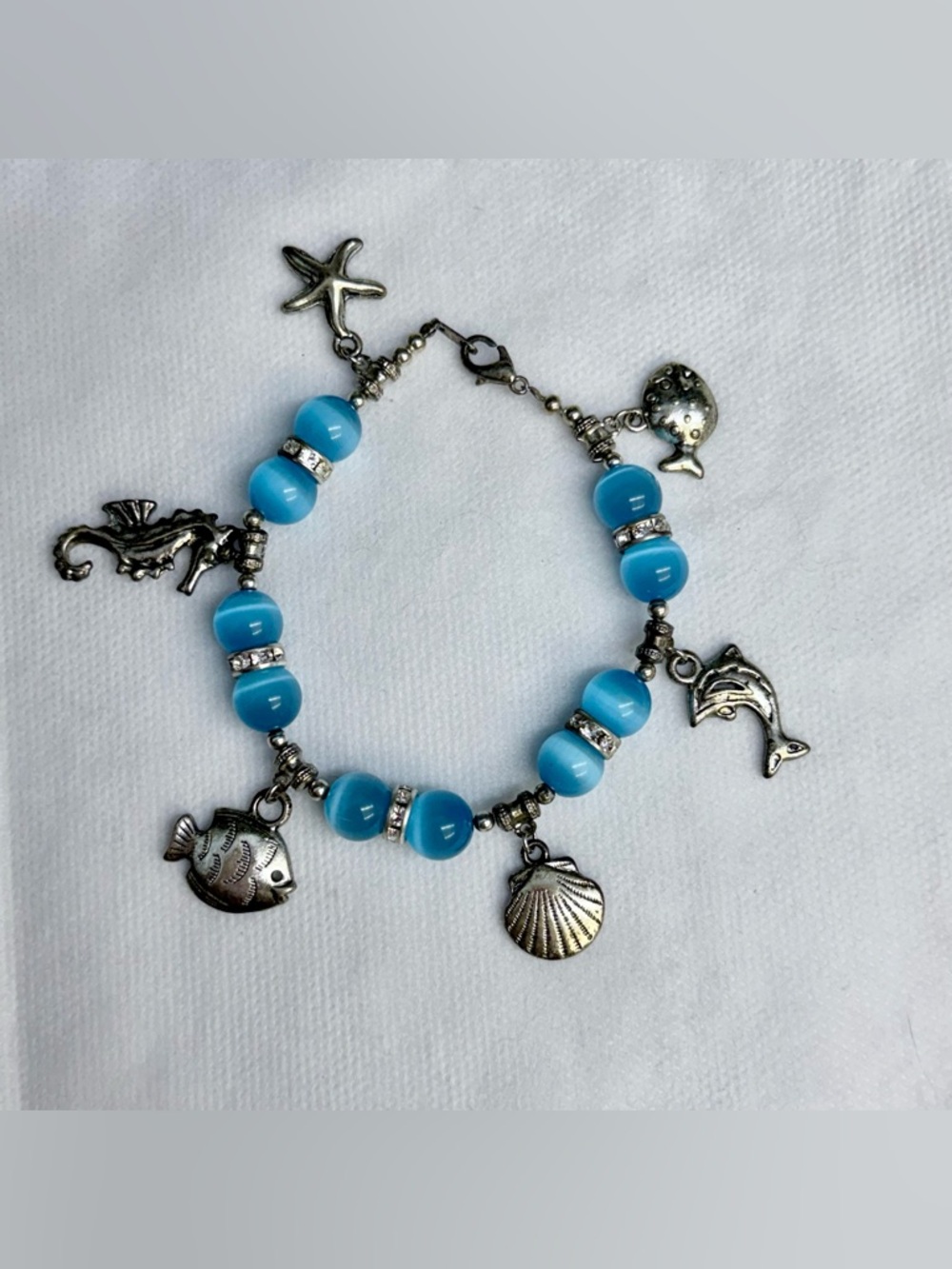 Handmade Sea Life blue silver Charm Bracelet